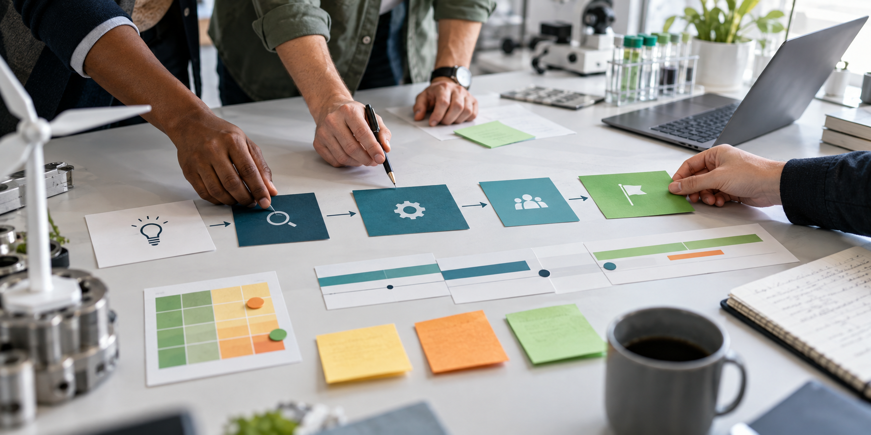 Professionals leggen projectstappen, risico's en mijlpalen op tafel
